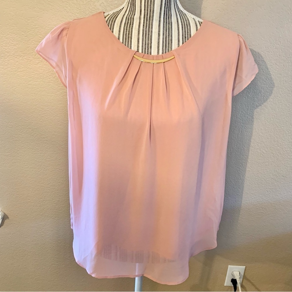 Twine & String Blouse Large Pale Pink Semi-Sheer Layered Gold-Tone Embellished